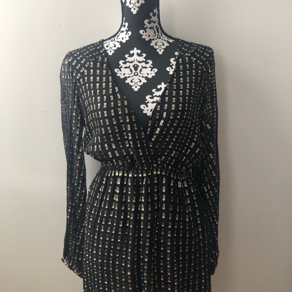 Erin Fetherston gold & black mini dress
